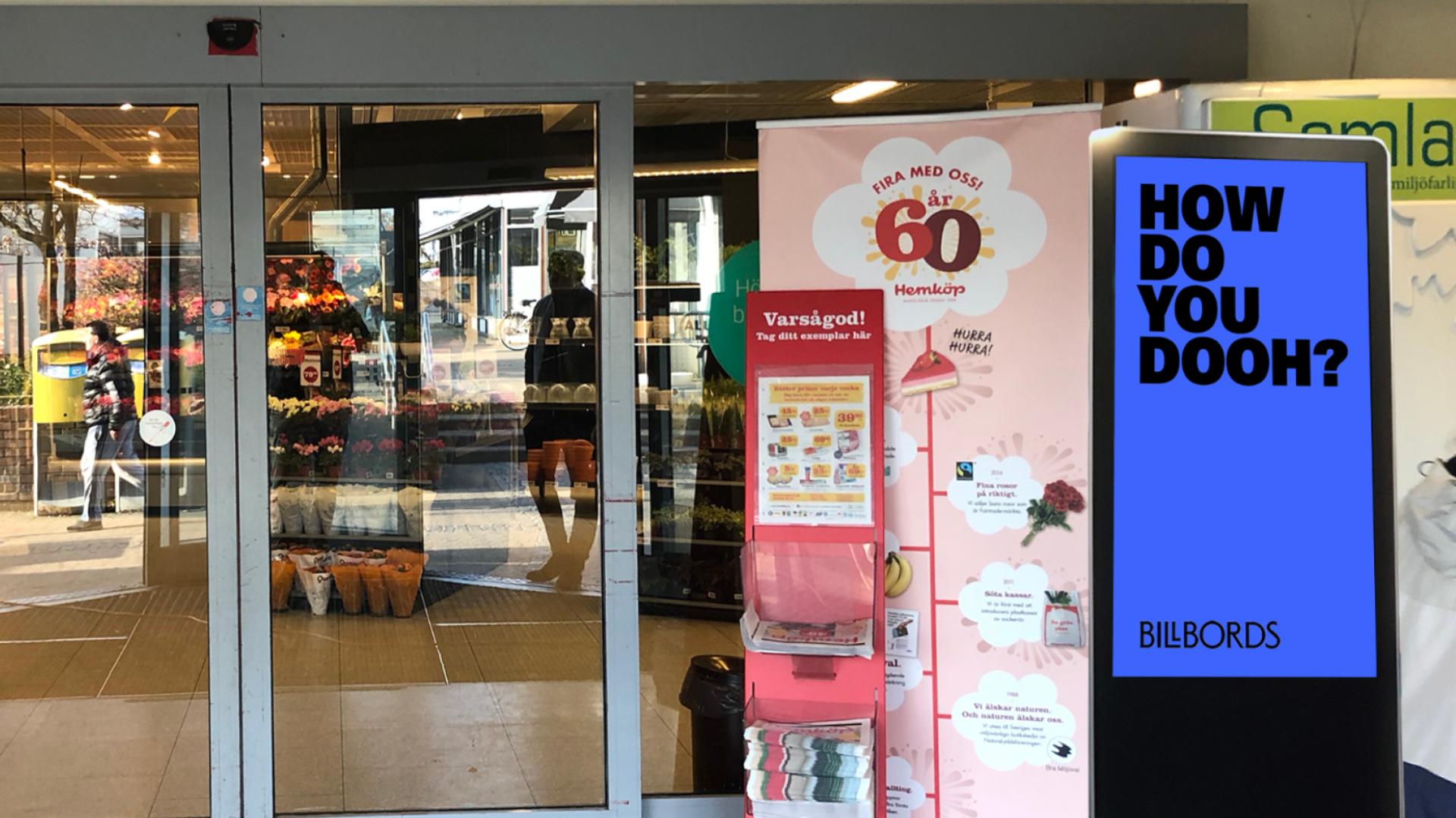 Hemköp — digital reklamskärm i Halmstad, Brogatan